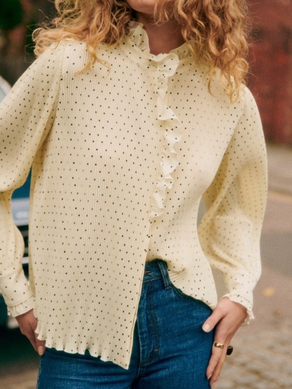 Blouse Coline (Black polka dots on an ecru background)